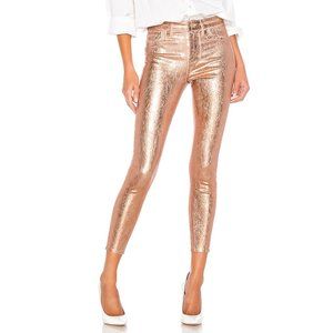 L'AGENCE Margot High Rise Skinny Crackle Foil Rose Gold Pants – Size 25